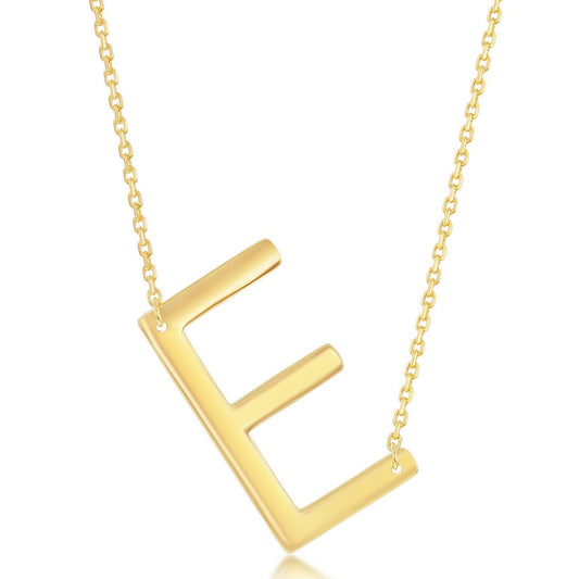 Sterling Silver (35MM) Large Sideways 'E' Initial Necklace - Gold Plated