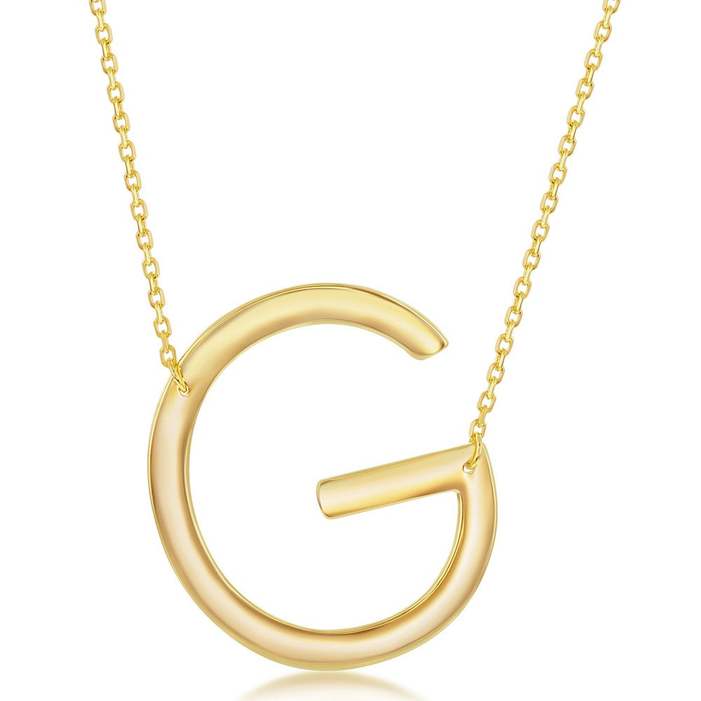 Sterling Silver (35MM) Large Sideways 'G' Initial Necklace - Gold Plated