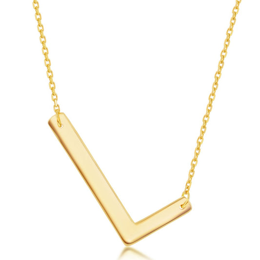 Sterling Silver (35MM) Large Sideways 'L' Initial Necklace - Gold Plated