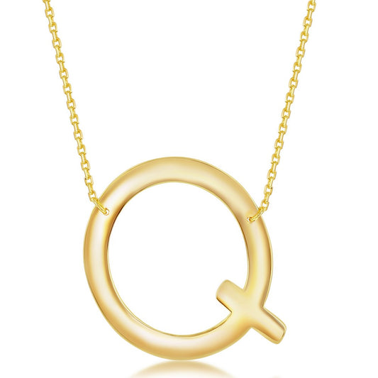 Sterling Silver (35MM) Large Sideways 'Q' Initial Necklace - Gold Plated