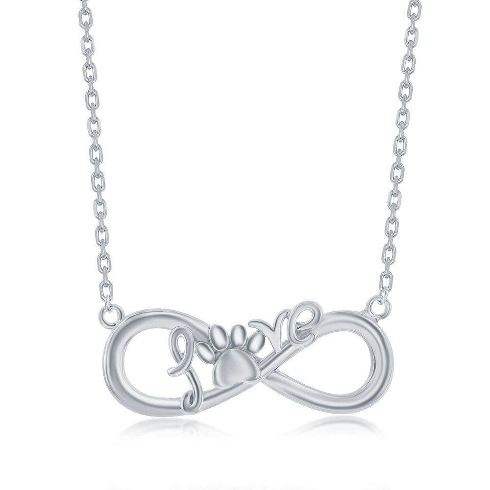 Sterling Silver Infinity 'Love' Paw Print Neckace