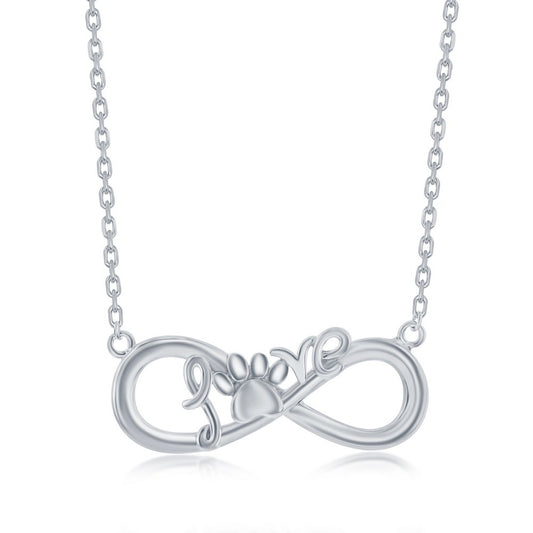 Sterling Silver Infinity 'Love' Paw Print Neckace