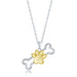 Sterling Silver Bone Paw Print Necklace - Two-Tone