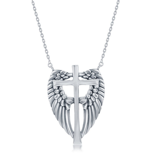 Sterling Silver Angel Wings Cross Necklace