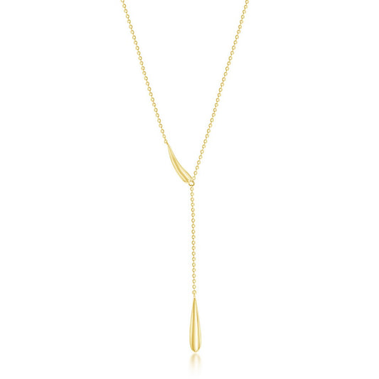 Sterling Silver Teardrop Lariat Necklace - Gold Plated