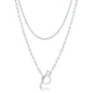 Sterling Silver Layered Paperclip and Beaded Chain Toggle Necklace