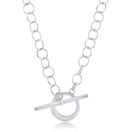 Sterling Silver Cable Link Circle Toggle Necklace