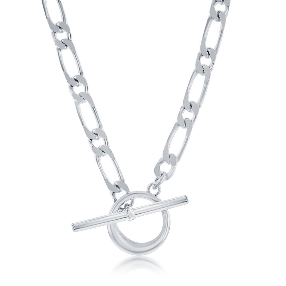 Sterling Silver 1+1 Figaro Chain, Circle Toggle Necklace