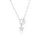 Sterling Silver Flower Charm Paperclip Toggle Necklace