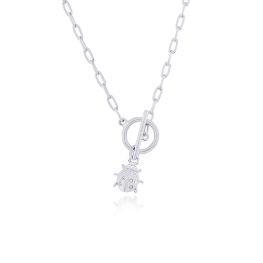 Sterling Silver Ladybug Charm Paperclip Toggle Necklace