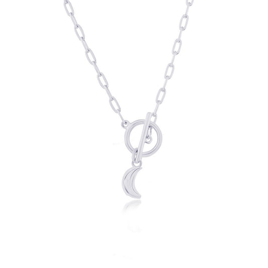 Sterling Silver Crescent Moon Charm Paperclip Toggle Necklace