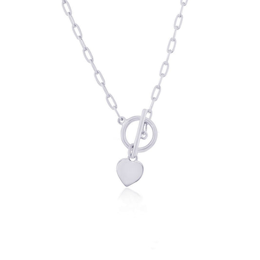 Sterling Silver Heart Charm Paperclip Toggle Necklace