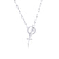 Sterling Silver Cross Charm Paperclip Toggle Necklace