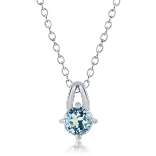 Sterling Silver Four-Prong 5mm Round Gem Necklace - Blue Topaz