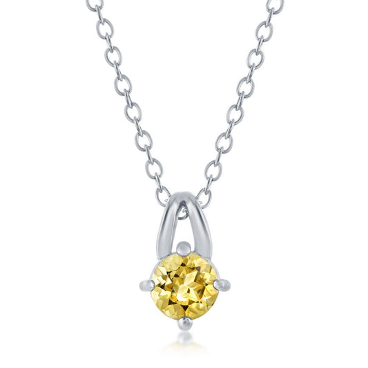 Sterling Silver Four-Prong 5mm Round Gem Necklace - Citrine