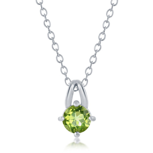 Sterling Silver Four-Prong 5mm Round Gem Necklace - Peridot