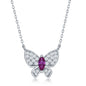 Sterling Silver White CZ with Center Ruby CZ Buterfly Necklace