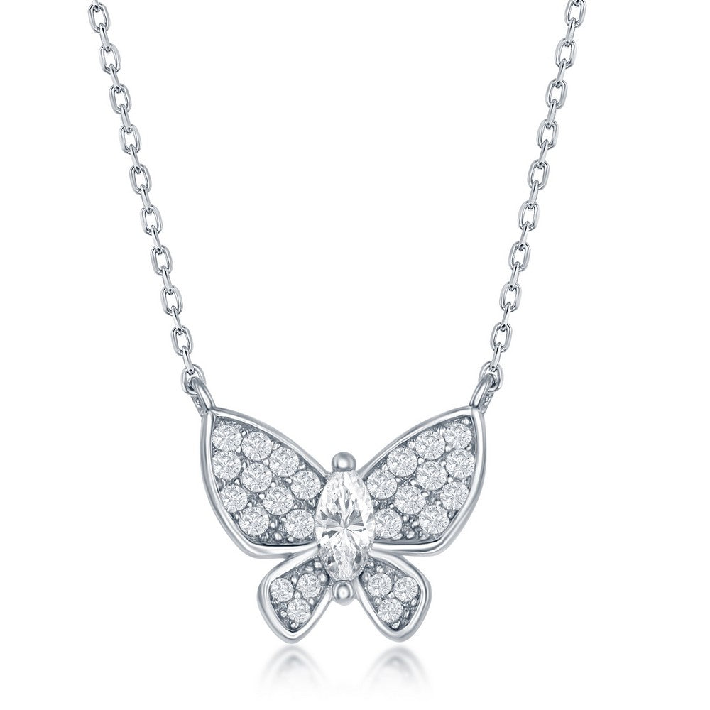 Sterling Silver White CZ Butterfly Neckalce