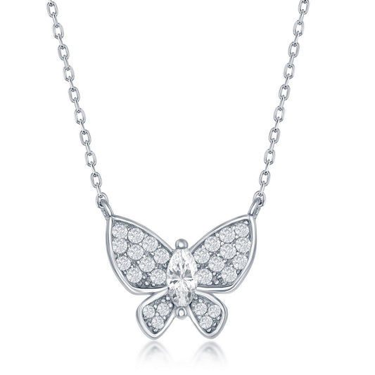 Sterling Silver White CZ Butterfly Neckalce