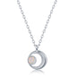 Sterling Silver Crescent Moon with White Inlay Opal Circle Necklace