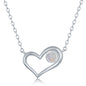 Sterling Silver White Inlay Opal Circle Open Heart Necklace