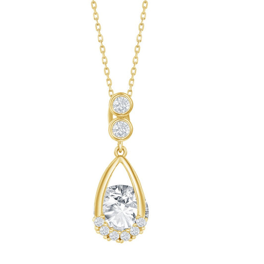 Sterling Silver Pear-shaped Round Spinning CZ Necklace - Gold Plated