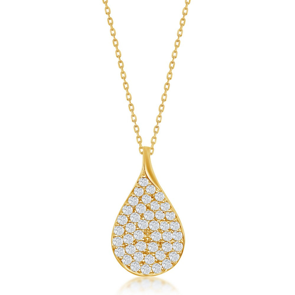 Sterling Silver Micro Pave CZ Pear-Shaped Necklace - Gold Plated