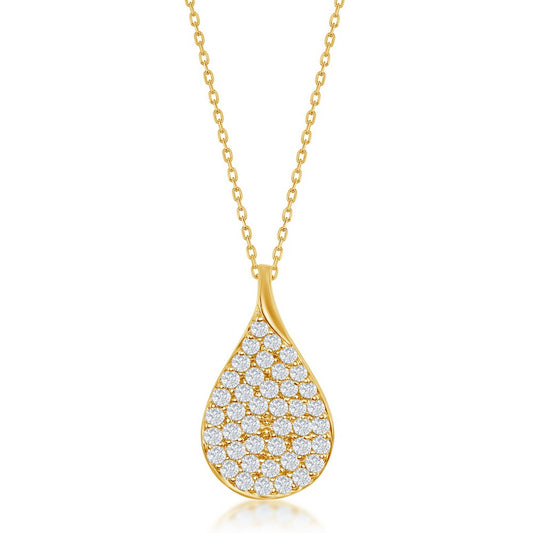 Sterling Silver Micro Pave CZ Pear-Shaped Necklace - Gold Plated