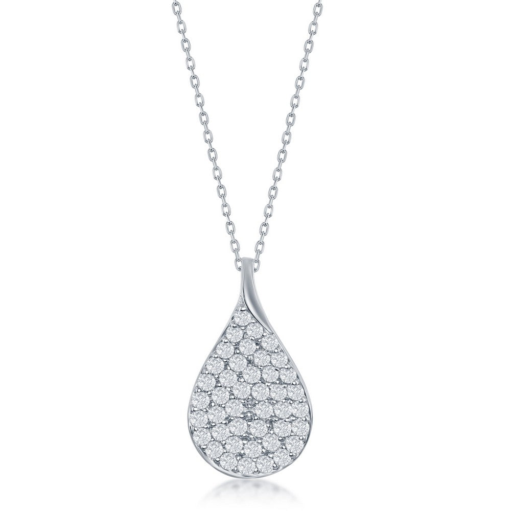 Sterling Silver Micro Pave CZ Pear-Shaped Necklace