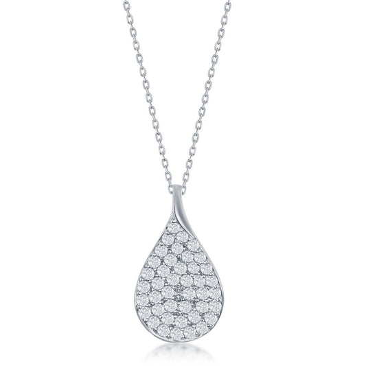 Sterling Silver Micro Pave CZ Pear-Shaped Necklace