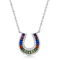 Sterling Silver Baguette Rainbow CZ Horseshoe Necklace