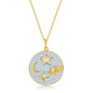 Sterling Silver Star, Moon, Saturn, North Star Round Micro Pave CZ Round Necklace - Gold Plated