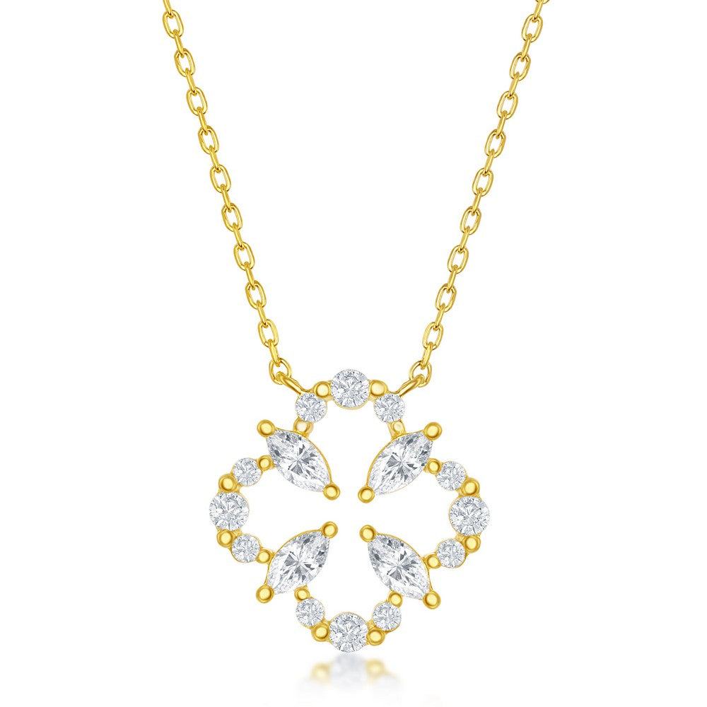 Sterling Silver Flower Design CZ Necklace - Gold Plated