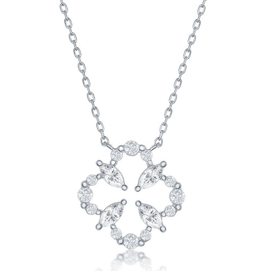 Sterling Silver Flower Design CZ Necklace