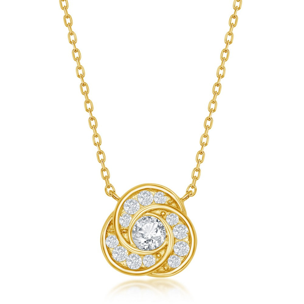 Sterling Silver Love Knot CZ Necklace - Gold Plated