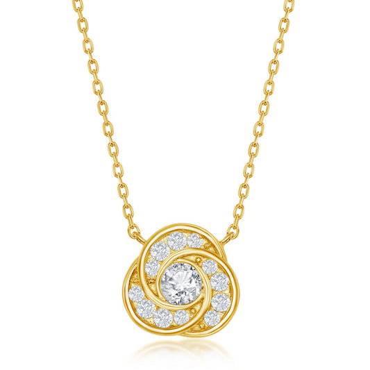 Sterling Silver Love Knot CZ Necklace - Gold Plated