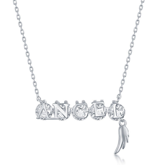 Sterling Silver 'ANGEL' CZ Angel Charm Necklace