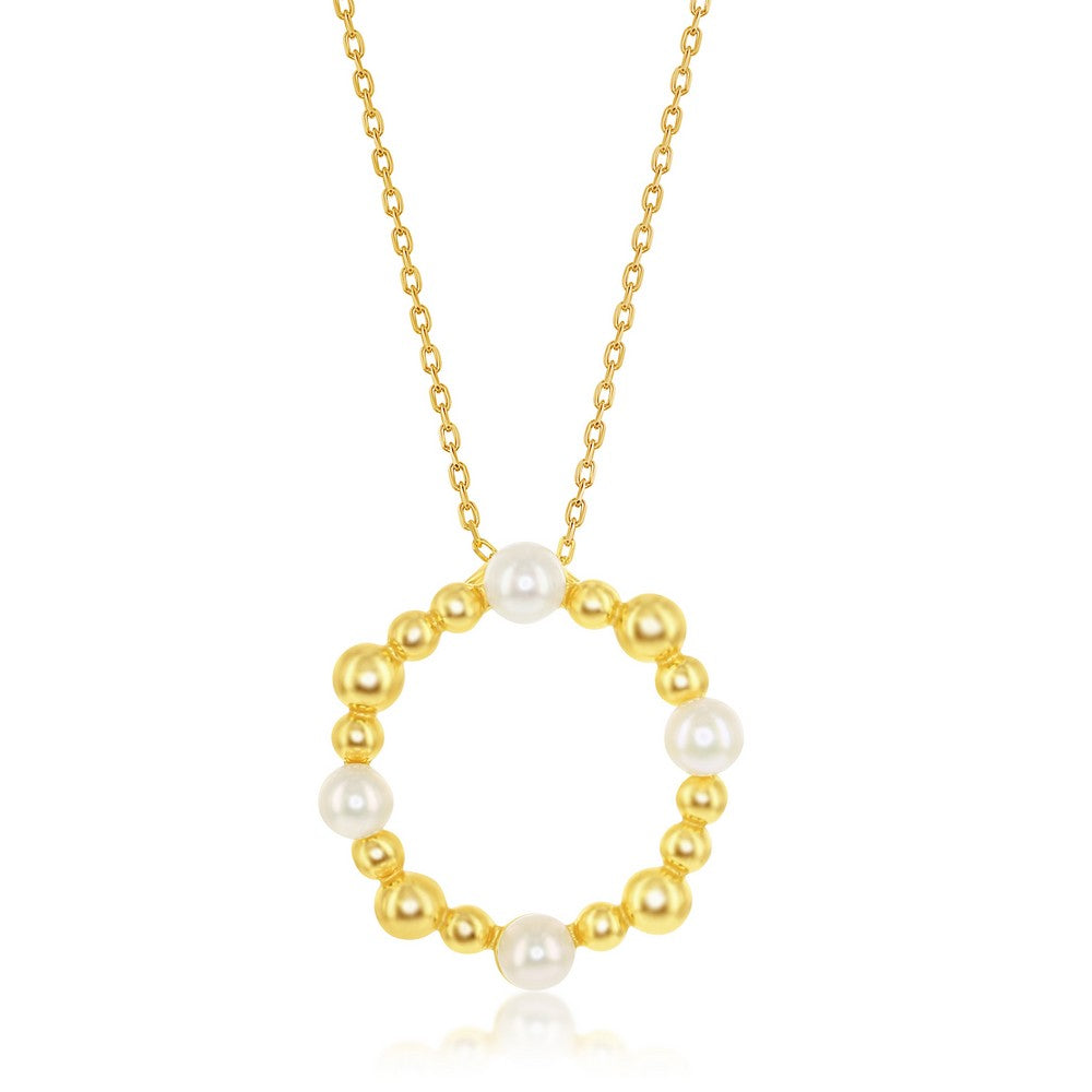 Sterling Silver Freshwater Pearl and Beaded Circle Necklace - Gold Plated