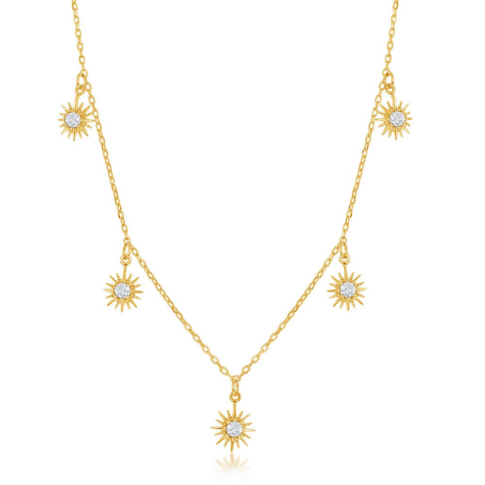 Sterling Silver Hanging-Sun CZ Necklace - Gold Plated