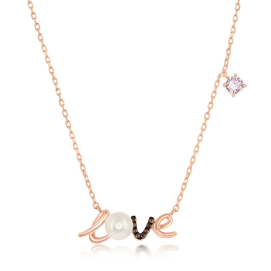 Sterling Silver FWP & Pink CZ  "LOVE" Necklace - Rose Gold Plated