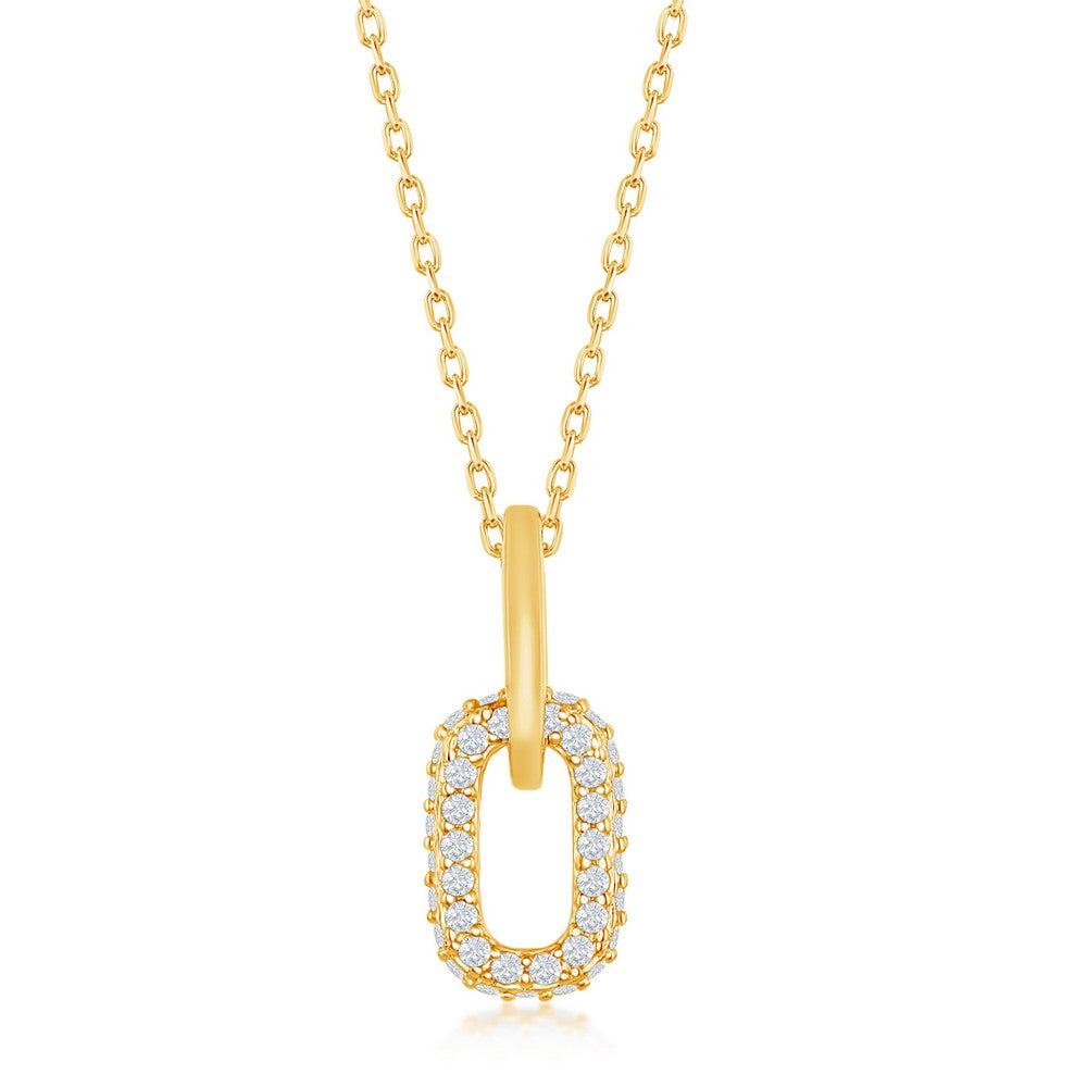 Sterling Silver Micro Pave CZ Paperclip Necklace - Gold Plated