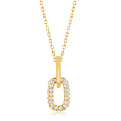 Sterling Silver Micro Pave CZ Paperclip Necklace - Gold Plated