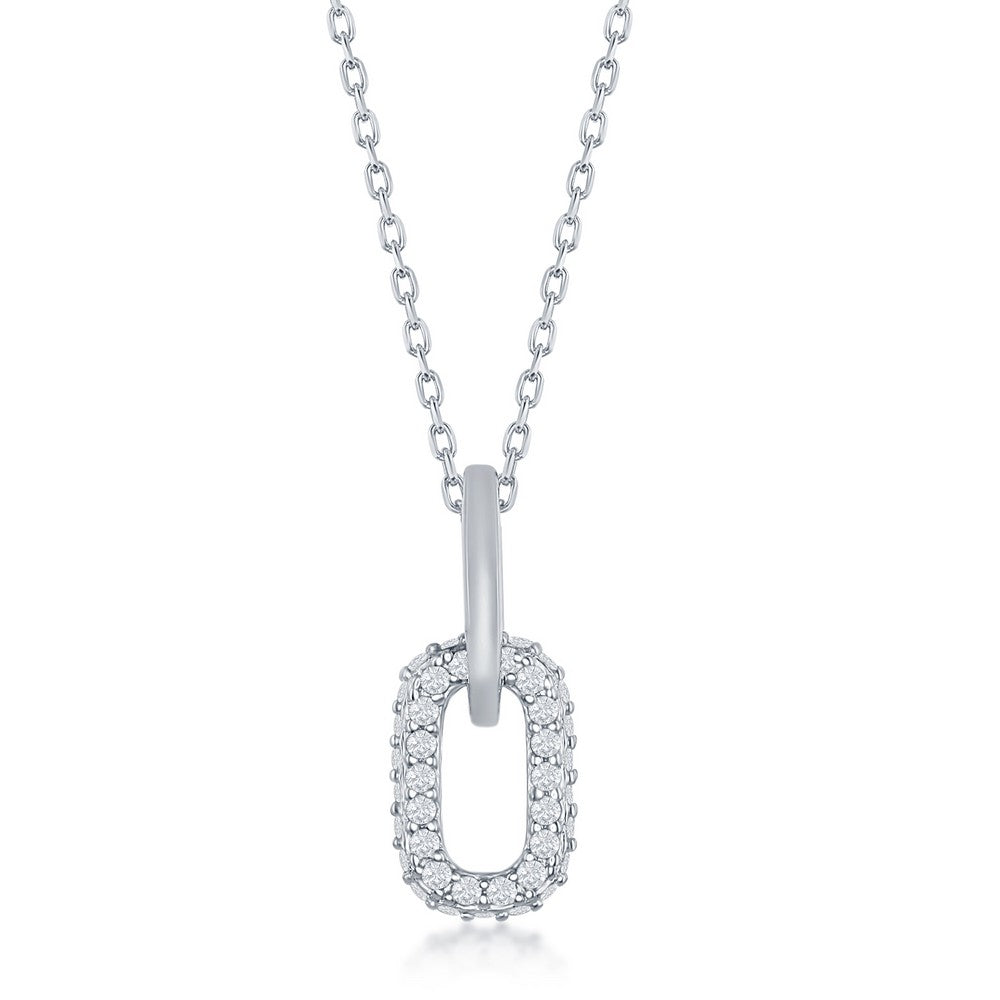 Sterling Silver Micro Pave CZ Paperclip Necklace