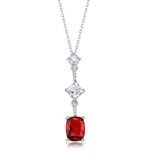 Sterling Silver White & Cushion-Cut CZ Necklace - Ruby