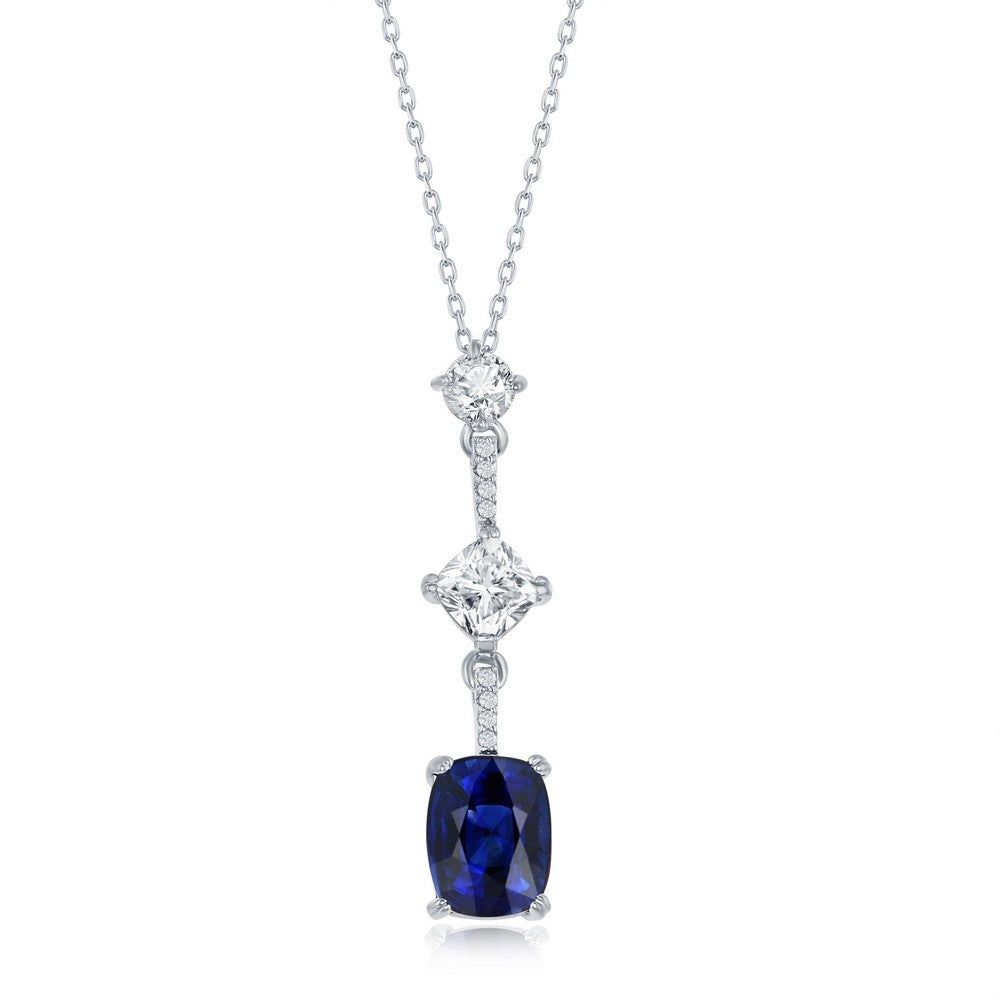 Sterling Silver White & Cushion-Cut CZ Necklace - Sapphire