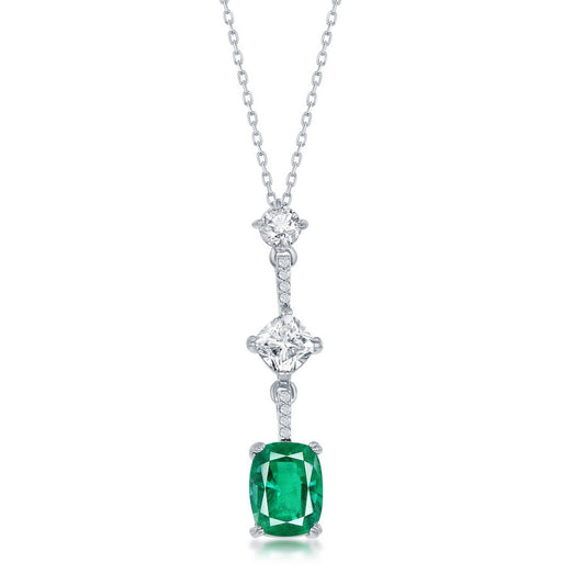 Sterling Silver White & Cushion-Cut CZ Necklace - Emerald