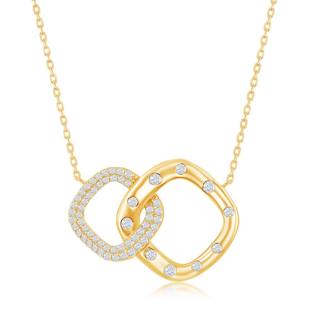 Sterling Silver Micro Pave CZ Interlocking Diamond-Shaped Necklace - Gold Plated