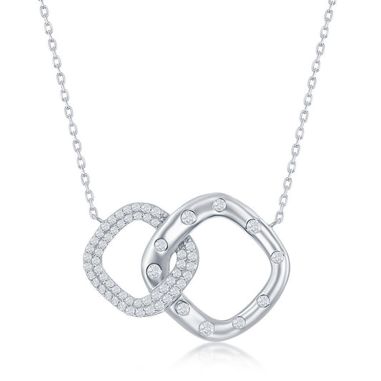 Sterling Silver Micro Pave CZ Interlocking Diamond-Shaped Necklace