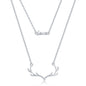 Sterling Silver 'Love' and Antlers Double Layered Necklace