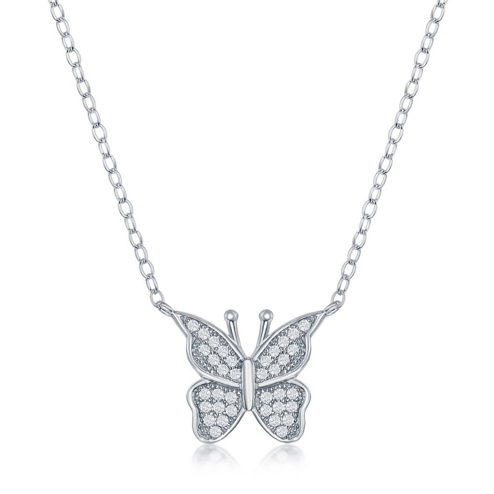 Sterling Silver Micro Pave CZ Butterfly Necklace